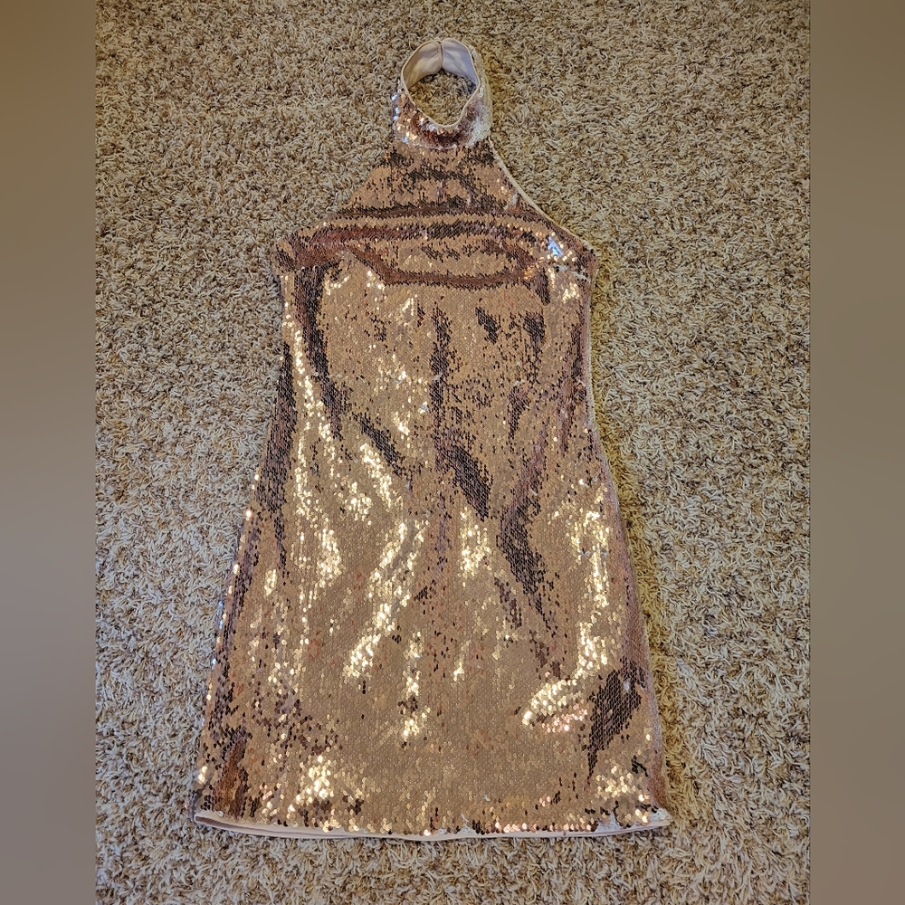 Forever 21 Halter Rose Gold Sequins Dress